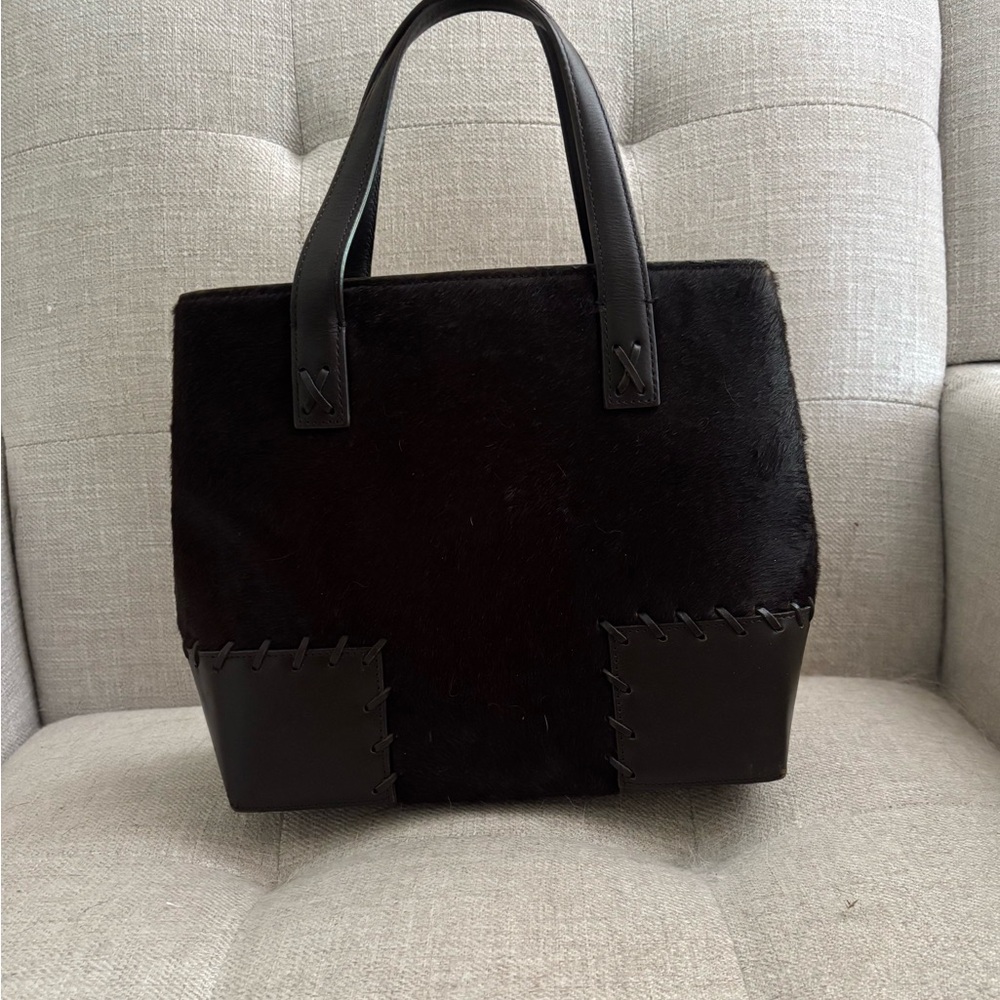 Cole Haan Dark Cowhide Leather Tote with Stitch Detail